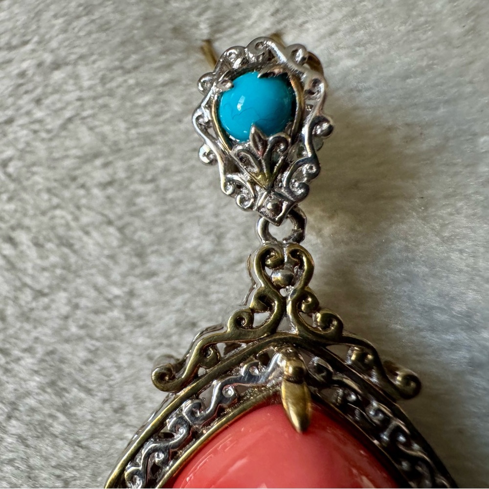 Gems En Vogue Michael Valitutti Coral N Sleeping Turquoise 24K/Silver Pendant - Picture 5 of 8